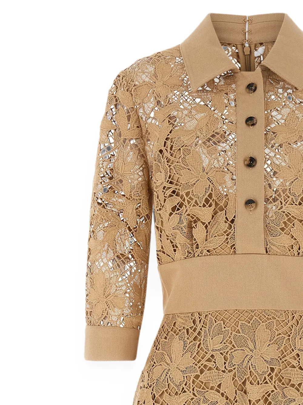 Elie Saab floral macramé ruffled midi dress Beige
