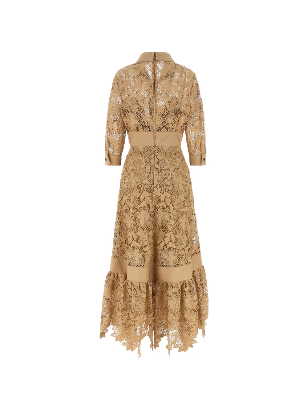 Elie Saab floral macramé ruffled midi dress Beige