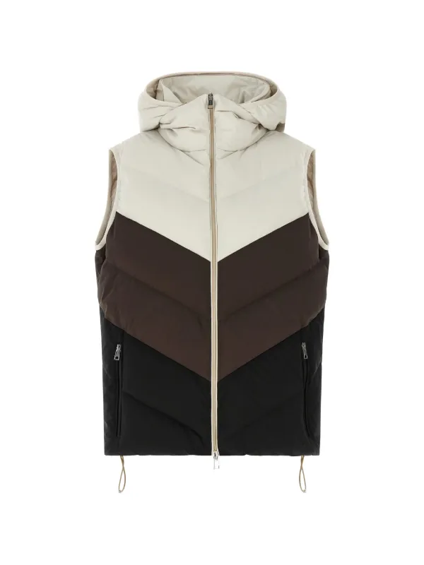 Kiton Chevron-quilted Color-block Vest in Neutrals