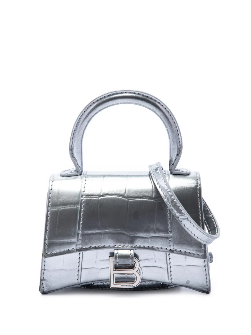 Balenciaga Pre-Owned 2022 Hourglass XS Satchel-Tasche mit Kroko-Effekt - Silber