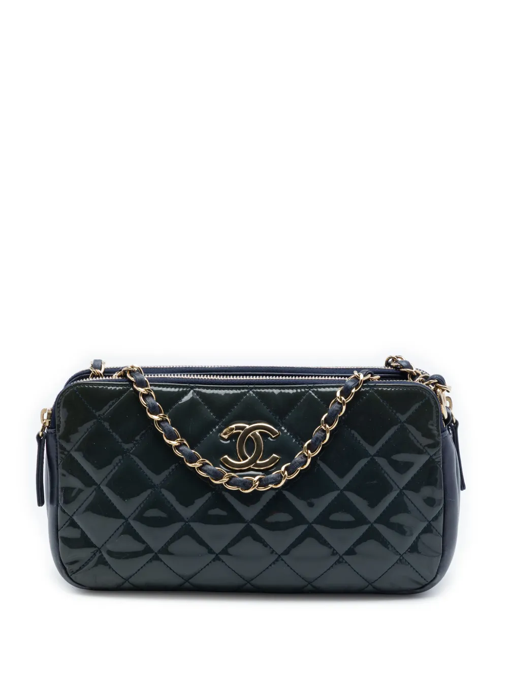 CHANEL Pre-Owned Borsa a tracolla CC Crown trapuntata con doppia zip e finitura lucida 2014-2015 - Blu