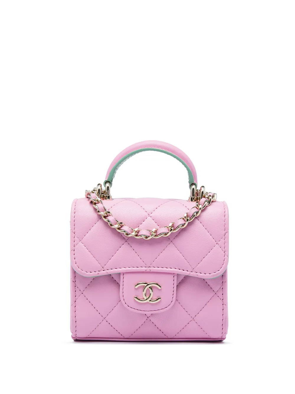 CHANEL Pre-Owned Clutch CC mini in pelle di agnello trapuntata con manico e catena 2021-2026 - Rosa