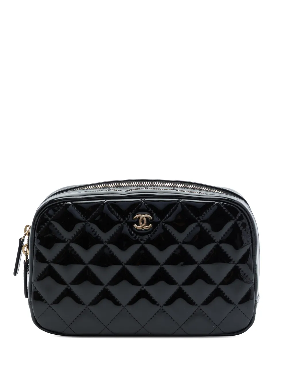 CHANEL Pre-Owned 2019 CC Quilted Patent Cosmetic pouch – Black