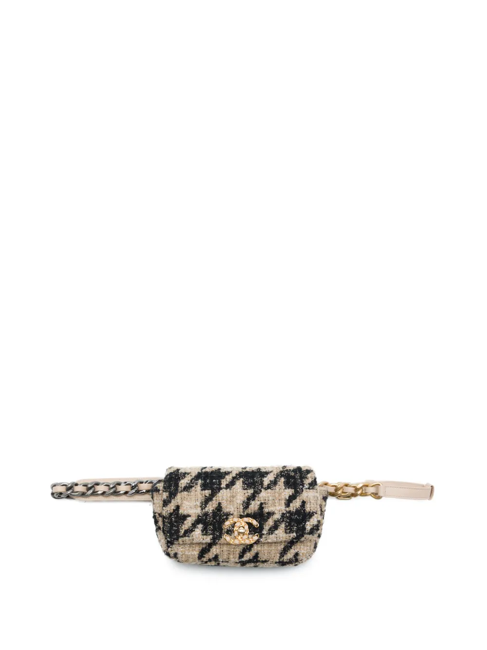 CHANEL Pre-Owned 2019 Houndstooth Tweed 19 belt bag - Neutrals