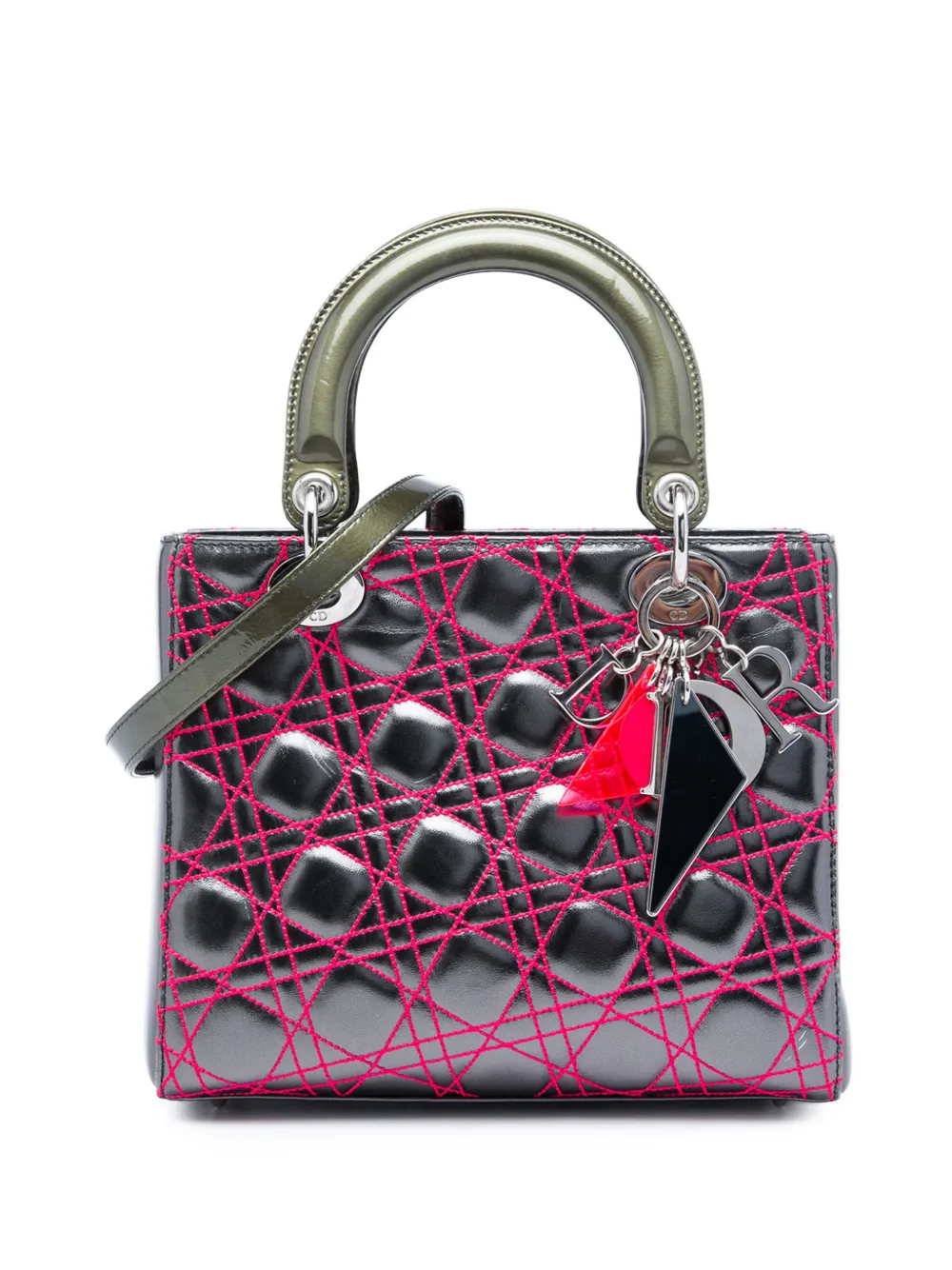 Christian Dior Pre-Owned 2011 Anselm Reyle Medium Metallic Lambskin Cannage Lady Dior satchel - Grey