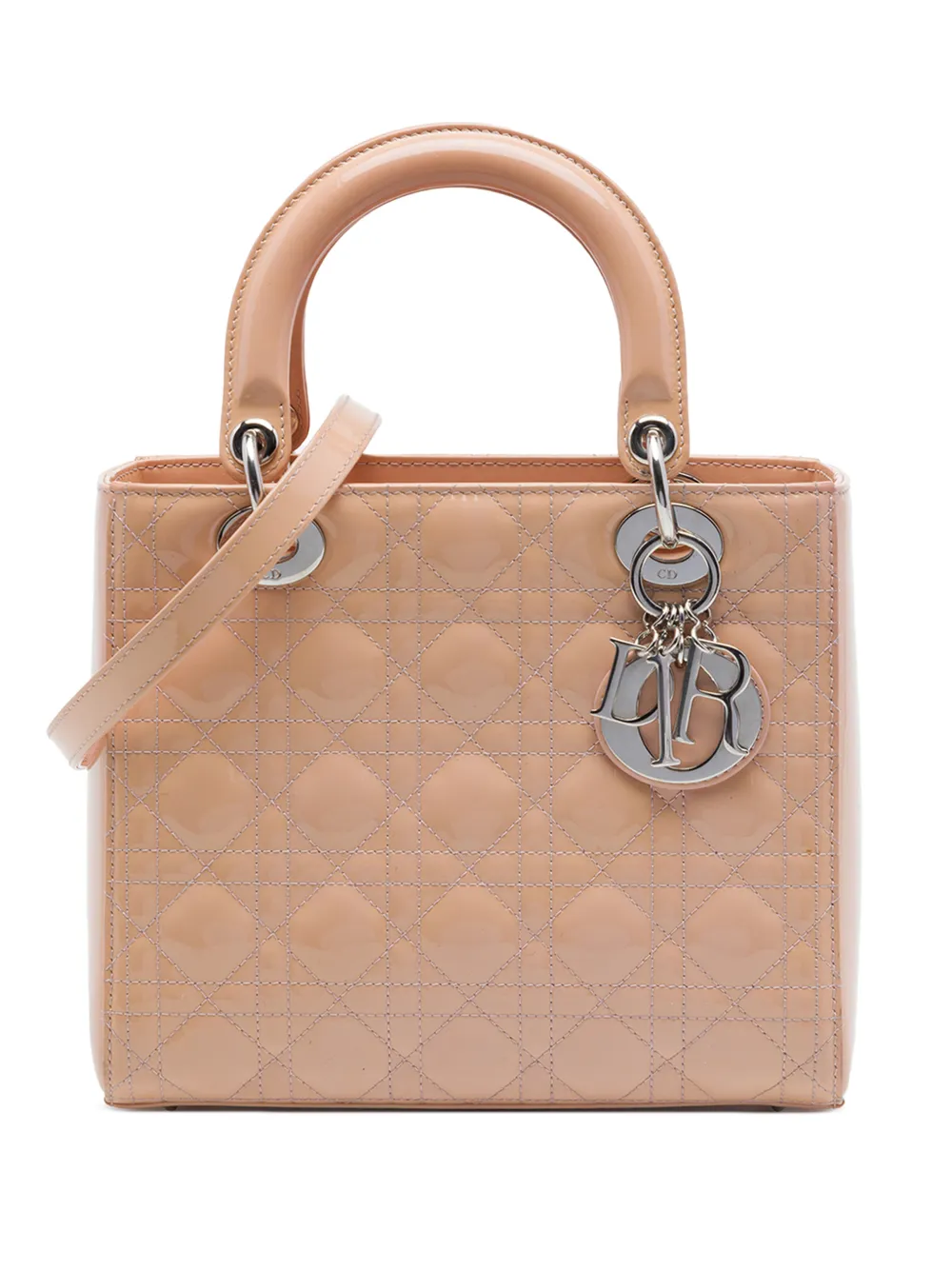 Christian Dior Pre-Owned 2013 mittelgroße Cannage Lady Dior Satchel-Tasche aus Lackleder - Braun