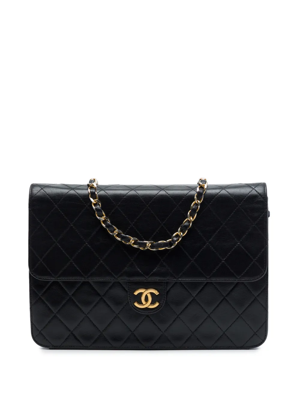 CHANEL Pre-Owned Borsa a spalla CC media in pelle di agnello trapuntata con battente 1994-1996 - Nero