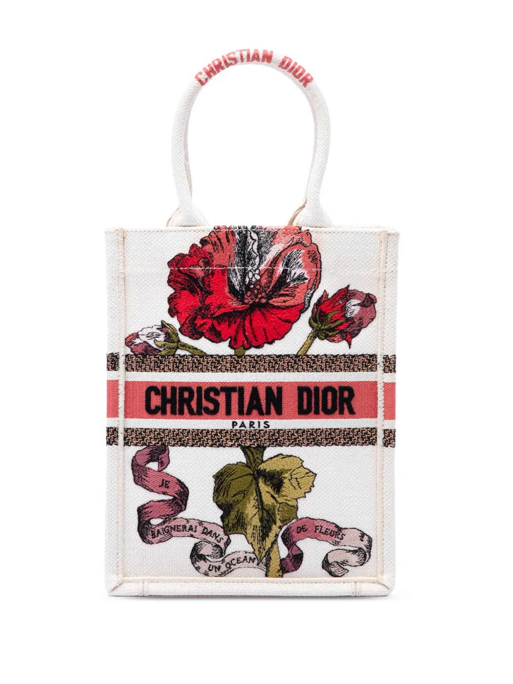 Christian Dior Pre-Owned 2020 Fleurs Bibliques Embroidery Book Tote Bag aus Canvas - Braun