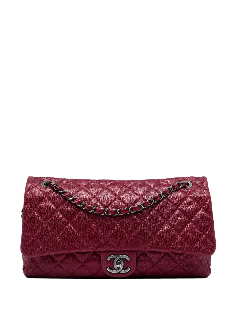 CHANEL Pre-Owned Borsa a spalla Jumbo Easy Flap in pelle Caviar trapuntata iridescente 2012 - Rosso