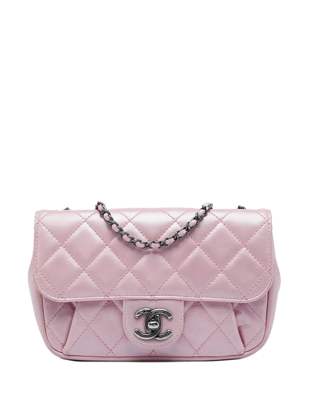CHANEL Pre-Owned Borsa a tracolla Coco Pleats mini in pelle di vitello trapuntata e metallizzata con catena e battente 2015-2016 - Rosa