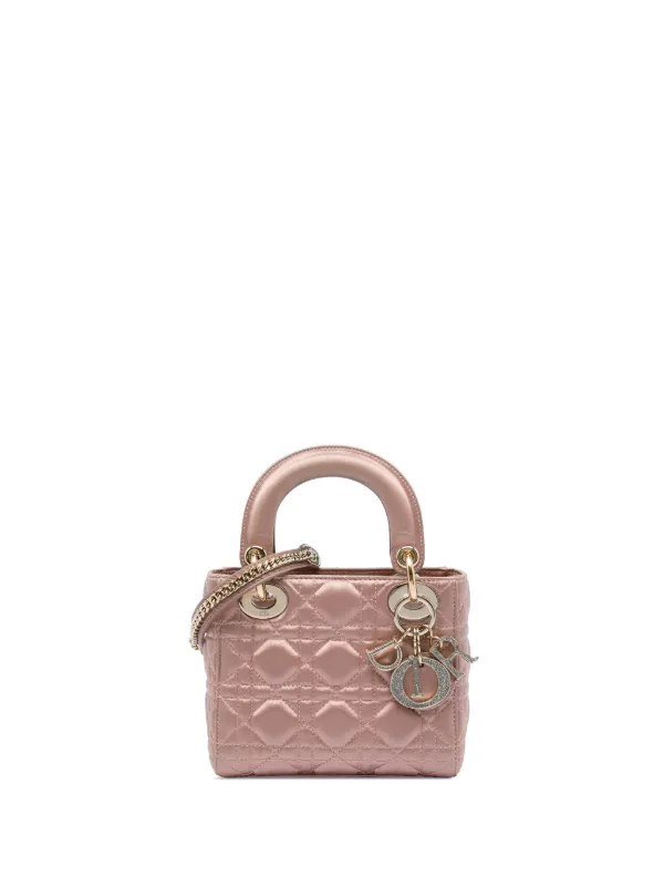 Dior Pre-owned 2019 Mini Satin Cannage Swarovski Crystal Lady Dior Satchel in Pink