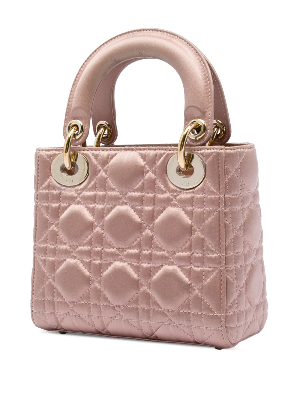 Dior Pre-owned 2019 Mini Satin Cannage Swarovski Crystal Lady Dior Satchel in Pink, view 3