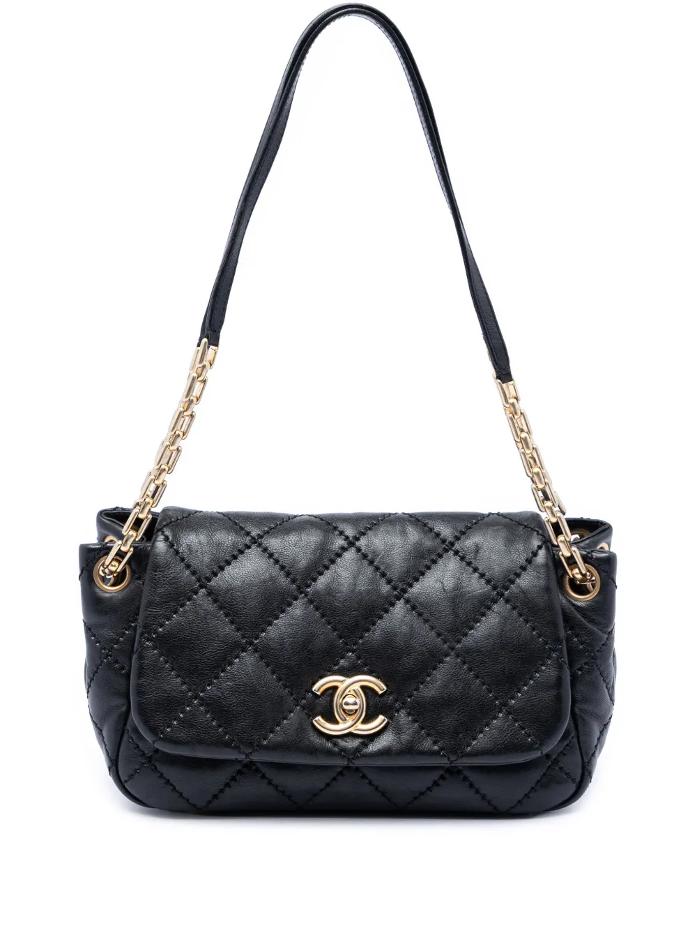 CHANEL Pre-Owned Borsa a spalla Retro Chain Accordion in pelle di vitello trapuntata con battente 2010-2011 - Nero