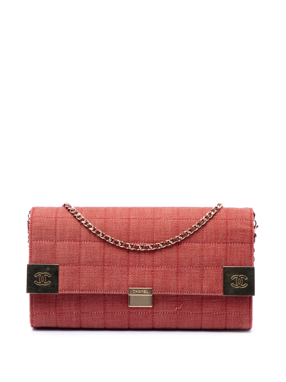 CHANEL Pre-Owned Borsa a spalla CC Choco Bar denim con catena 2002-2003 - Rosso