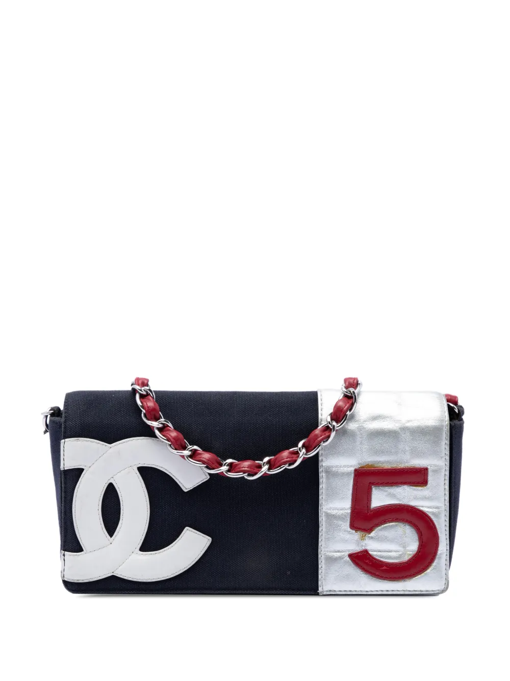 CHANEL Pre-Owned 2002-2003 CC No 5 Flap Schultertasche aus Canvas und Chocolate Bar Metallic-Lammleder - Blau