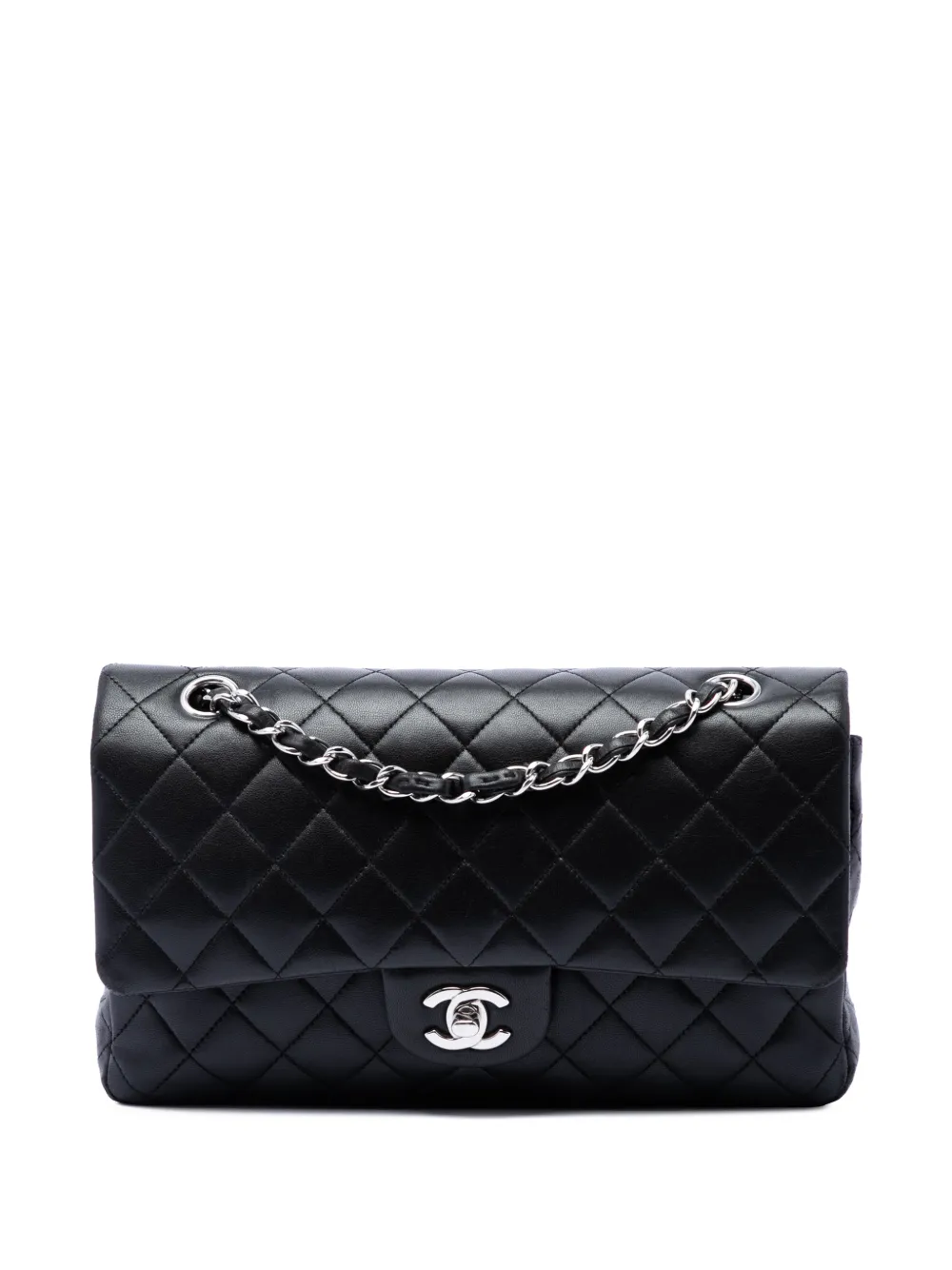 CHANEL Pre-Owned Borsa a spalla classica media in pelle di agnello con doppio battente 2009-2010 - Nero
