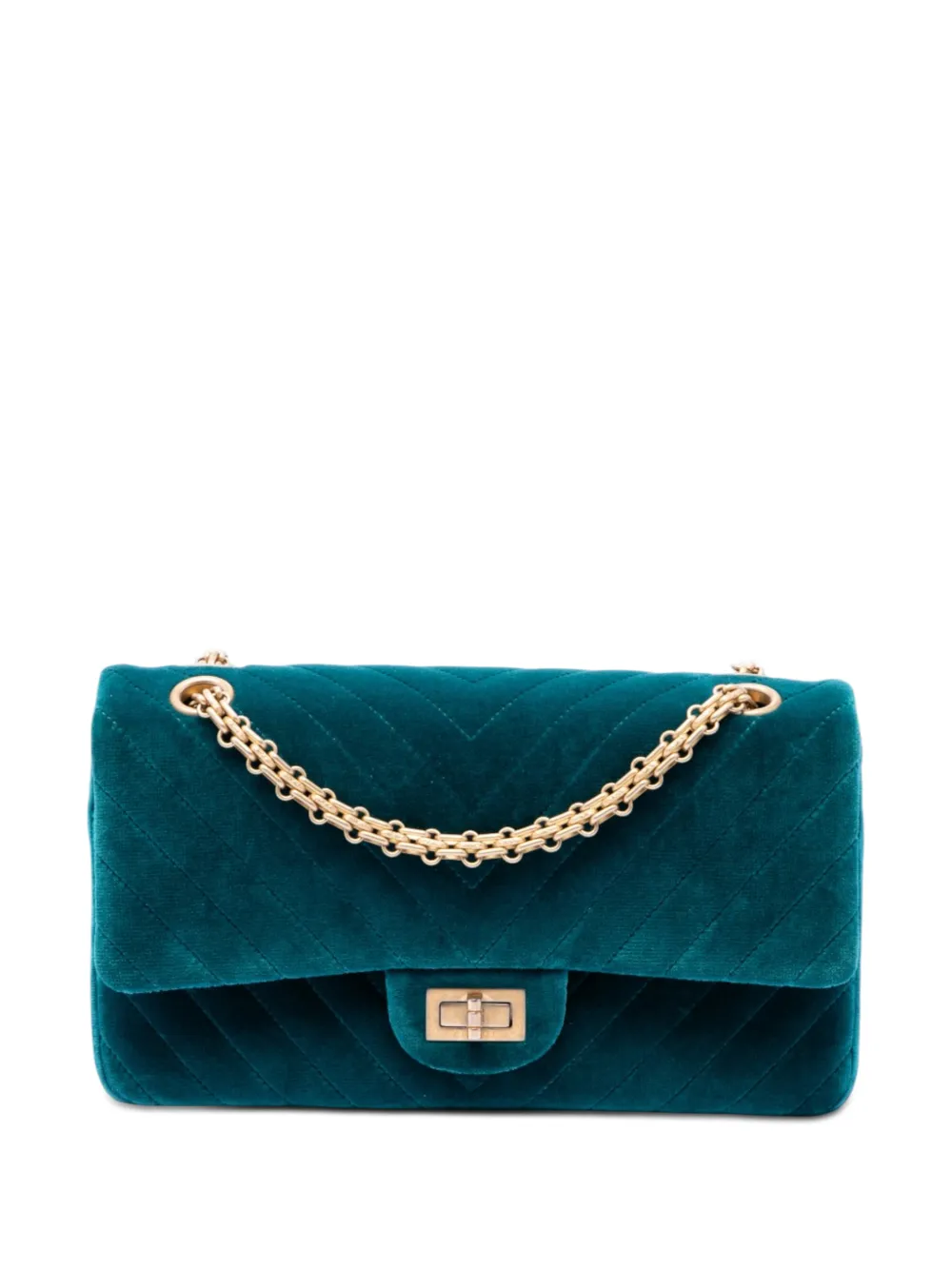 CHANEL Pre-Owned Borsa a spalla Reissue 2.55 in velluto 225 con motivo chevron e doppio battente 2018-2019 - Blu