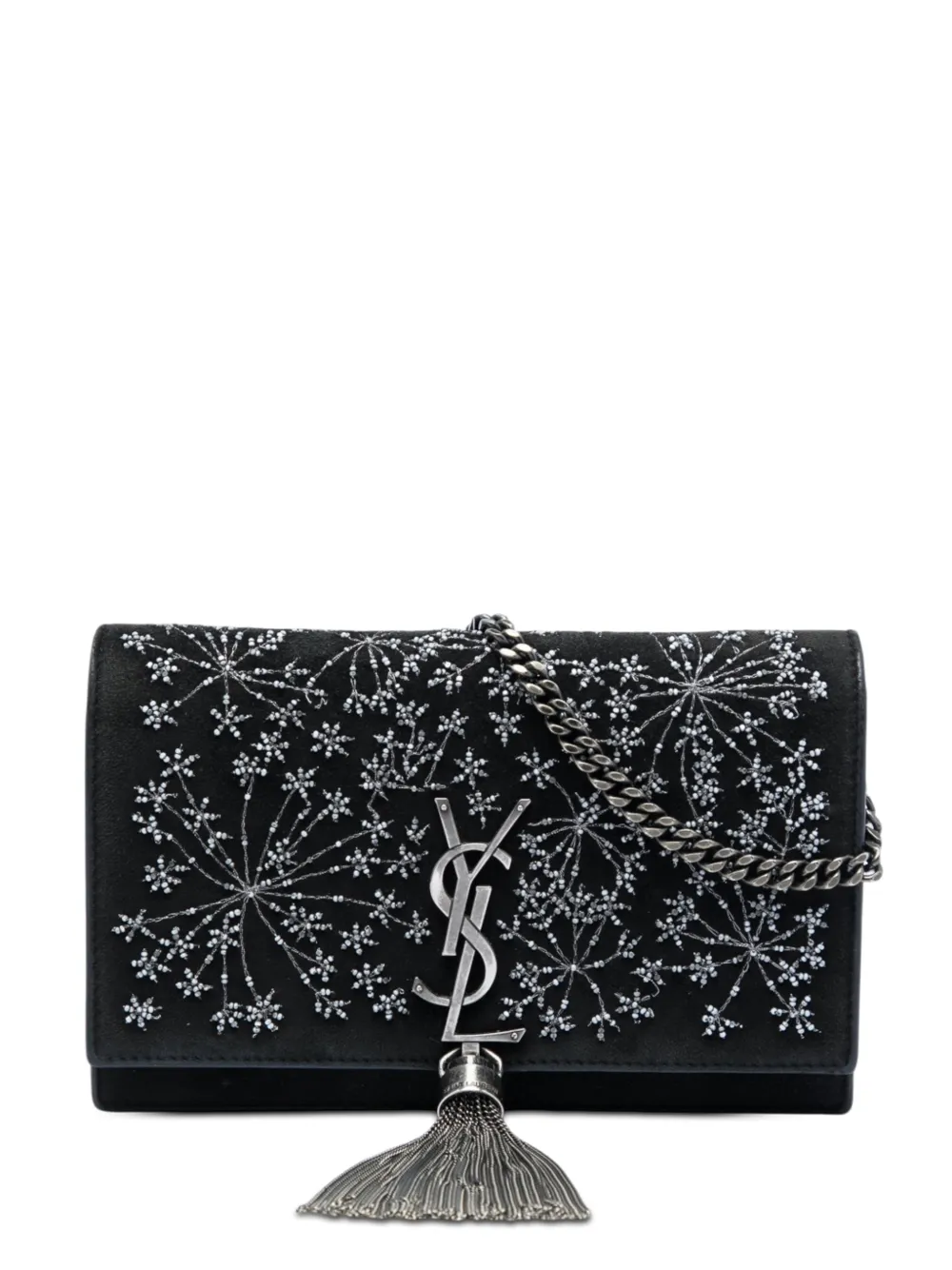Saint Laurent Pre-Owned Borsa a tracolla Kate in pelle scamosciata con monogramma e nappa 2018 - Nero
