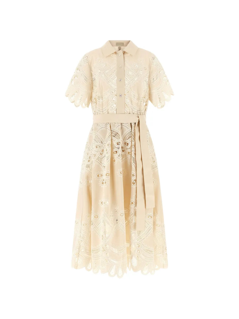 Elie Saab embroidered scalloped-hem midi dress - Neutrals