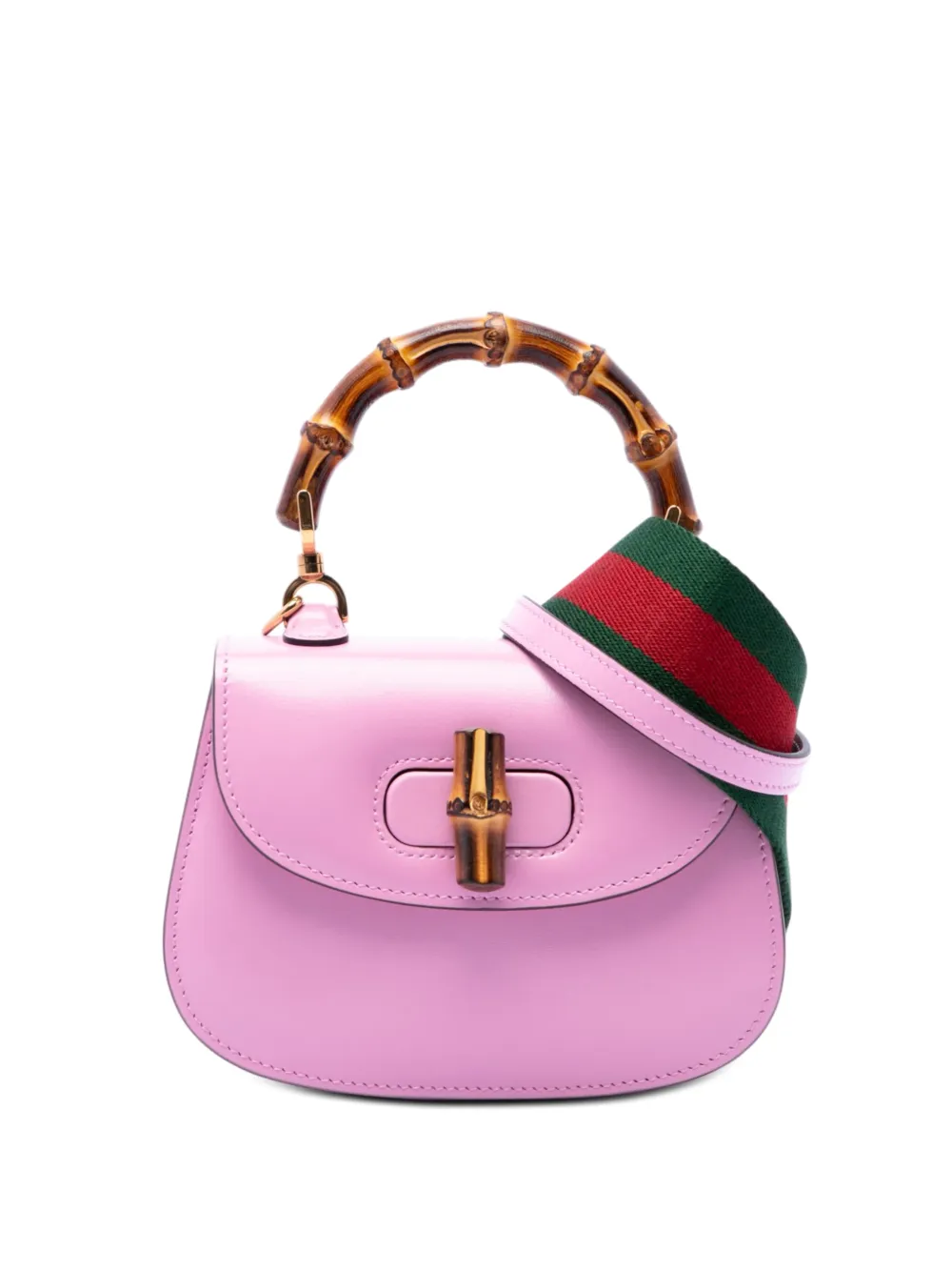 Gucci Pre-Owned Borsa a tracolla 1947 mini in pelle di vitello con decorazione Web e manico in bambù 2016-2026 - Rosa