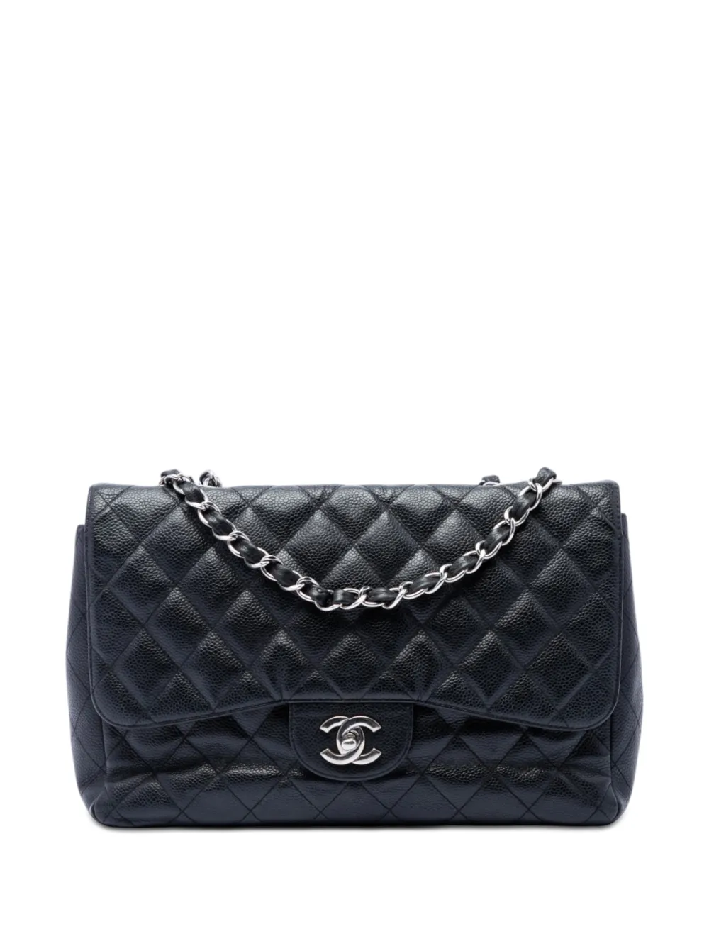CHANEL Pre-Owned Borsa a spalla Jumbo classica in pelle Caviar con battente 2014-2015 - Nero