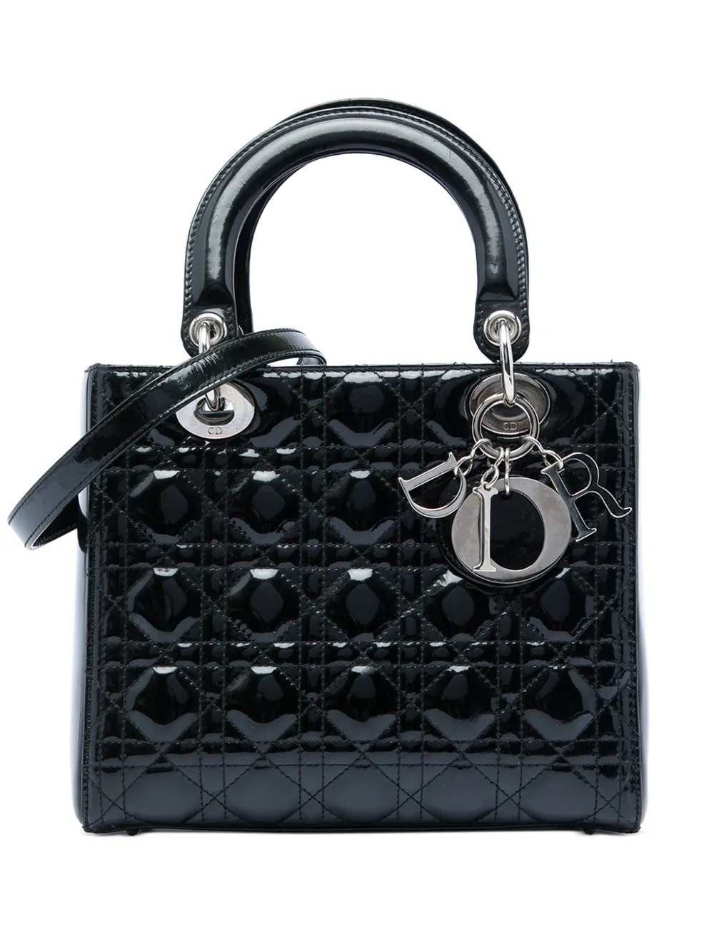 Christian Dior Pre-Owned 2010 Medium Patent Cannage Lady Dior satchel - Black