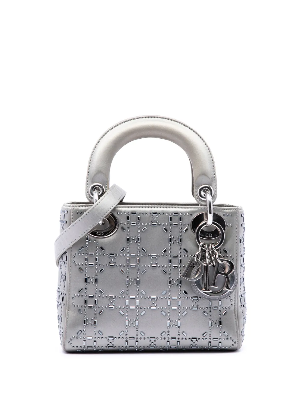Christian Dior Pre-Owned 2017 Mini Satin Cannage Crystal Embellished Lady Dior satchel - Grey