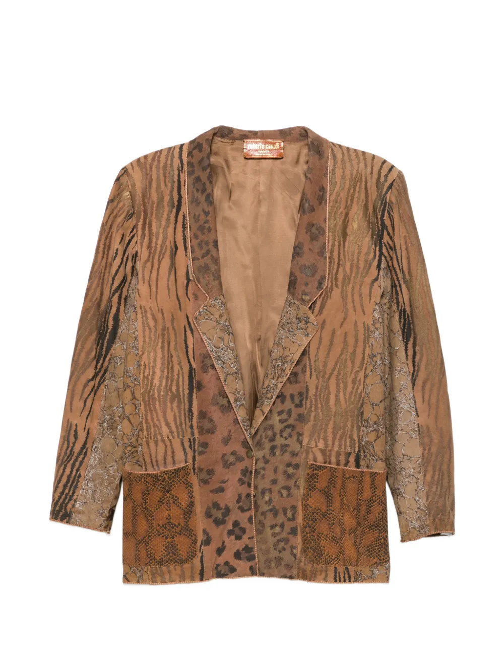 Roberto Cavalli Vintage 1980s Patchwork-Jacke mit Animal-Print - Braun