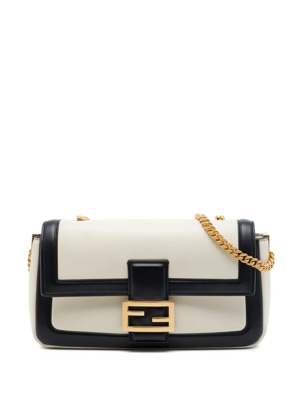Fendi Pre-Owned 2010-2026 Bicolor Leather Chain Midi Baguette shoulder bag - White