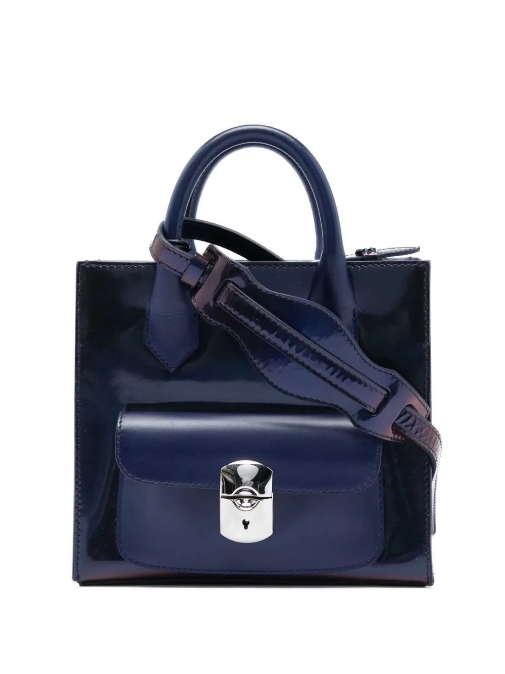 Balenciaga Pre-Owned Borsa a tracolla Padlock All Afternoon mini in pelle verniciata 2015 - Blu