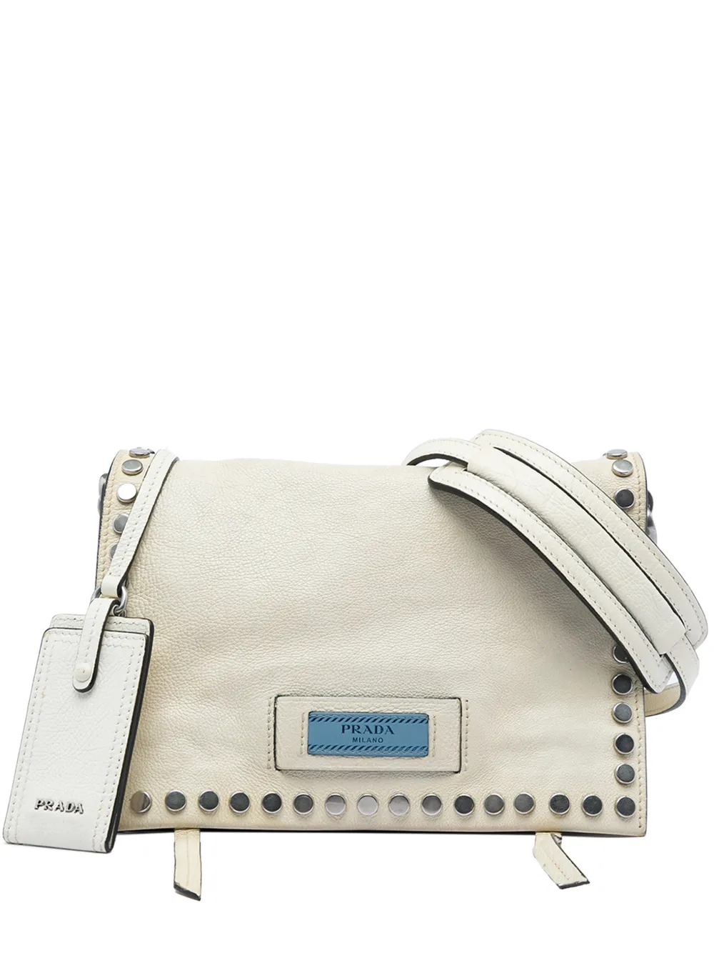 Prada Pre-Owned 2000-2026 glasierte Kalbsleder-Satchel-Tasche mit Nieten - Weiß