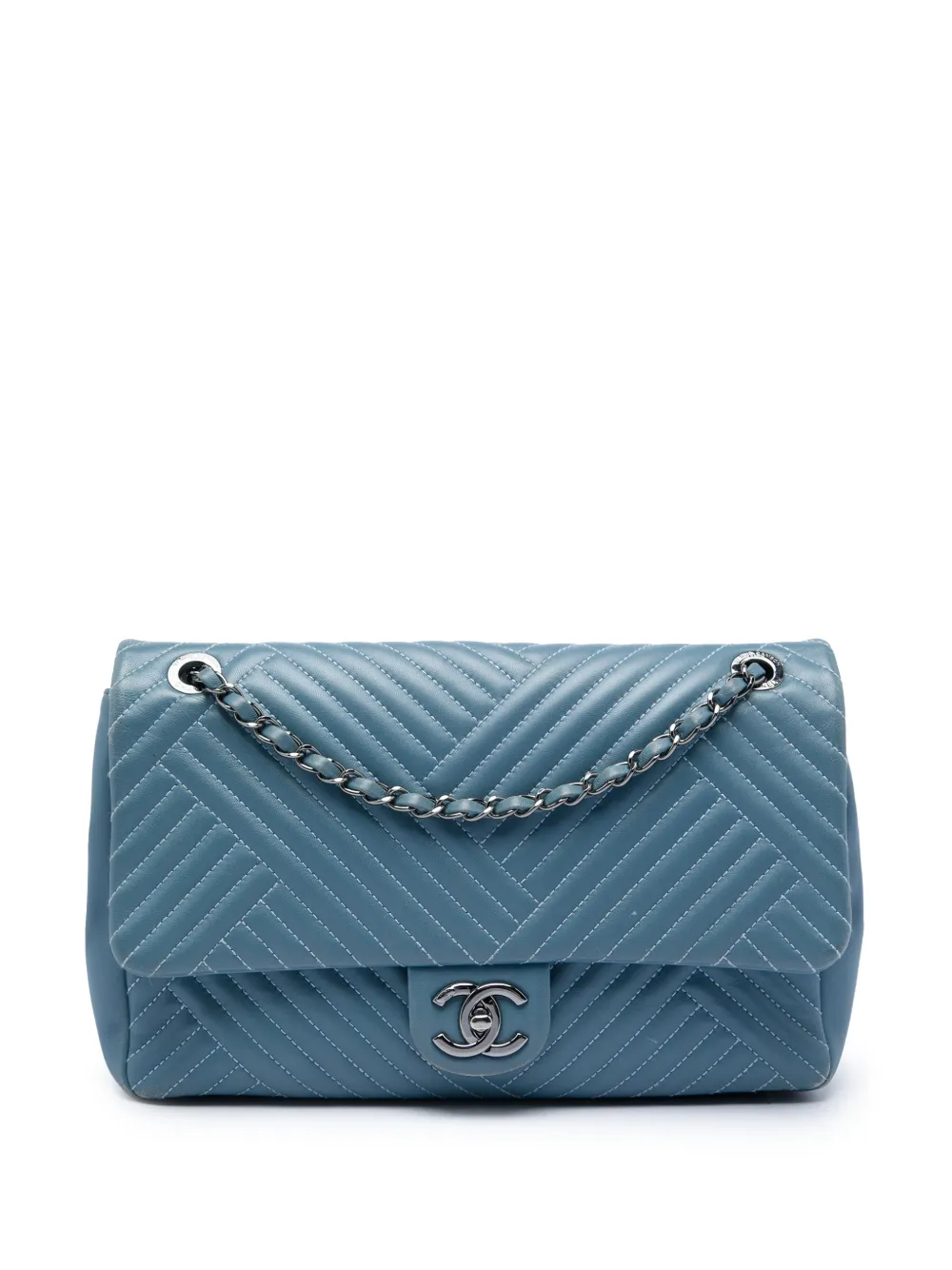 CHANEL Pre-Owned Borsa a spalla CC grande in pelle di agnello con battente 2015-2016 - Blu