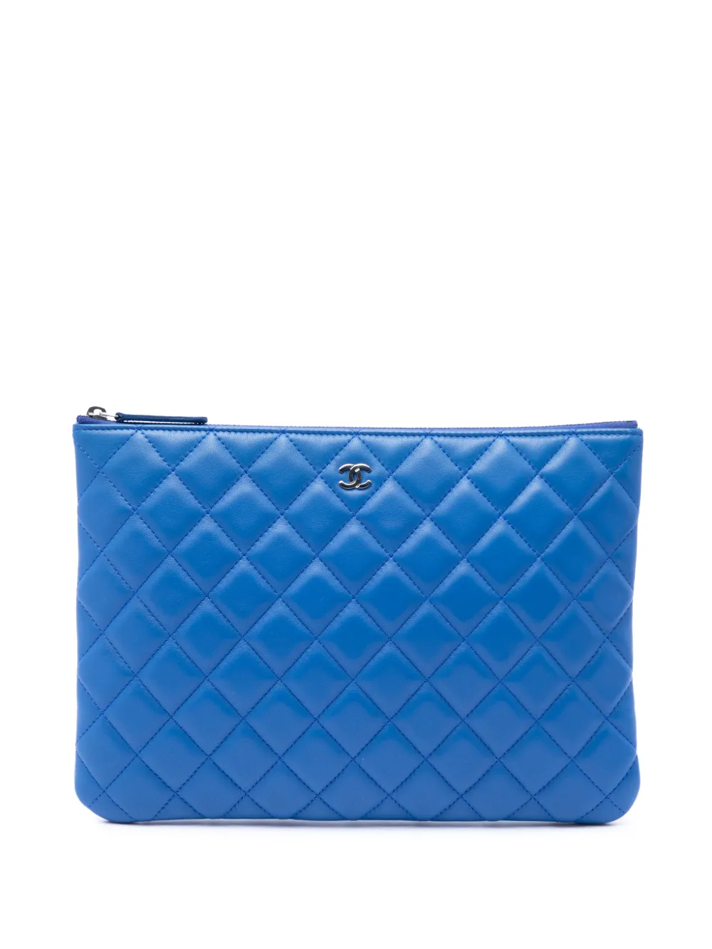 CHANEL Pre-Owned Clutch O Case media in pelle di agnello trapuntata 2016-2017 - Blu