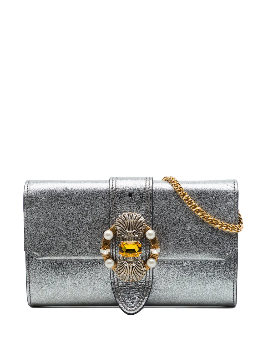 Miu Miu Pre-Owned 2010-2026 Metallic Goatskin Madras Crystal Embellished crossbody bag - Silver