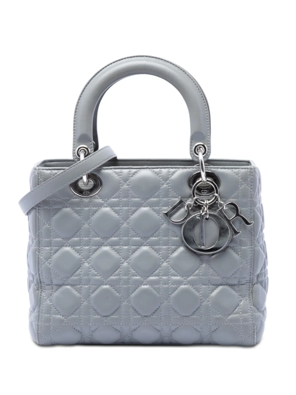 Christian Dior Pre-Owned 2015 Medium Metallic Lambskin Cannage Lady Dior satchel - Grey