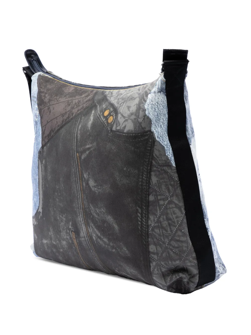 Dior Pre-owned 2001 Large Canvas Printed Denim Miss Diorella Messenger Bag Crossbody Bag in Blue, view 3