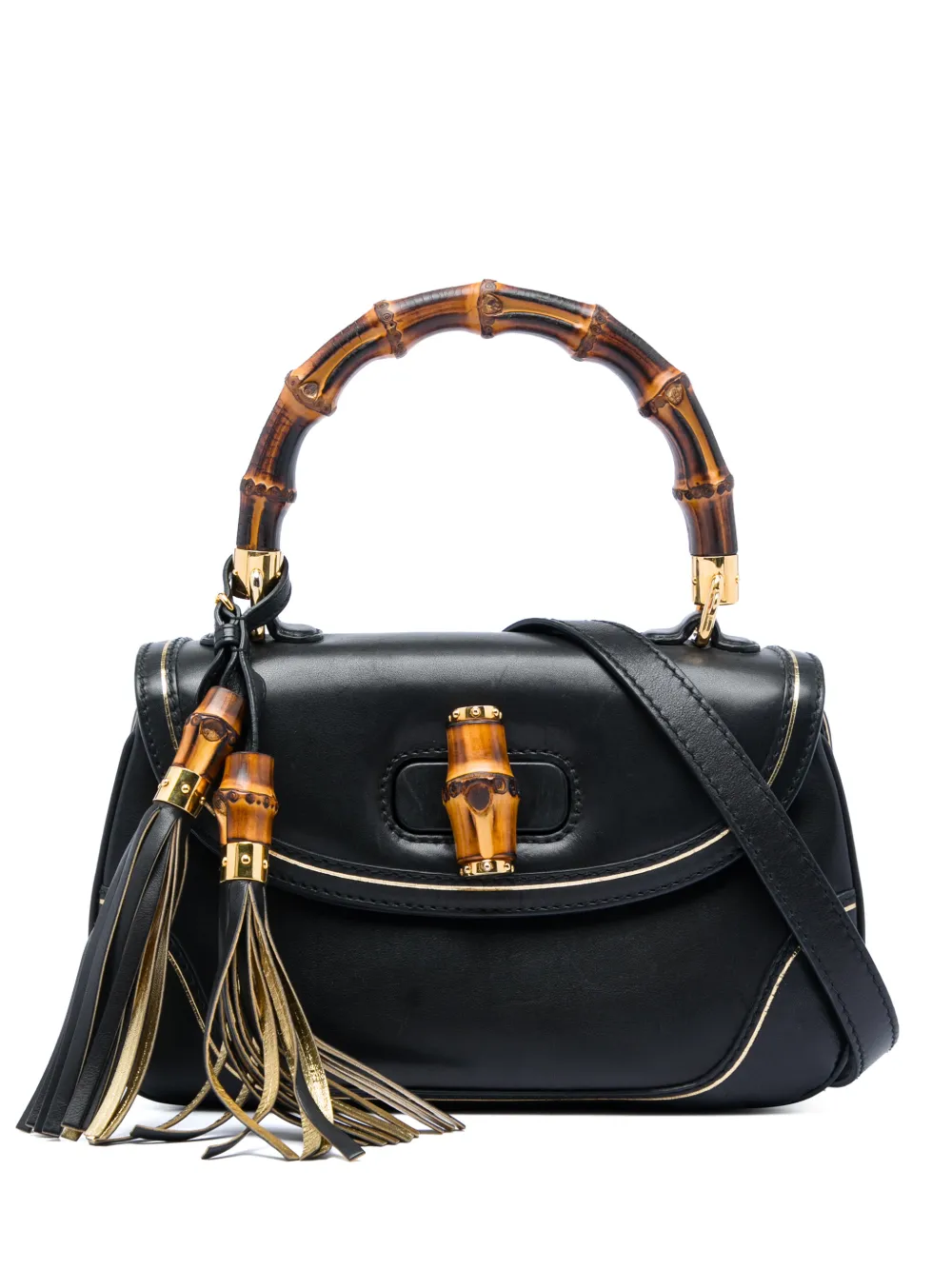Gucci Pre-Owned Borsa a tracolla media in pelle di vitello con manico in bambù 2016-2026 - Nero