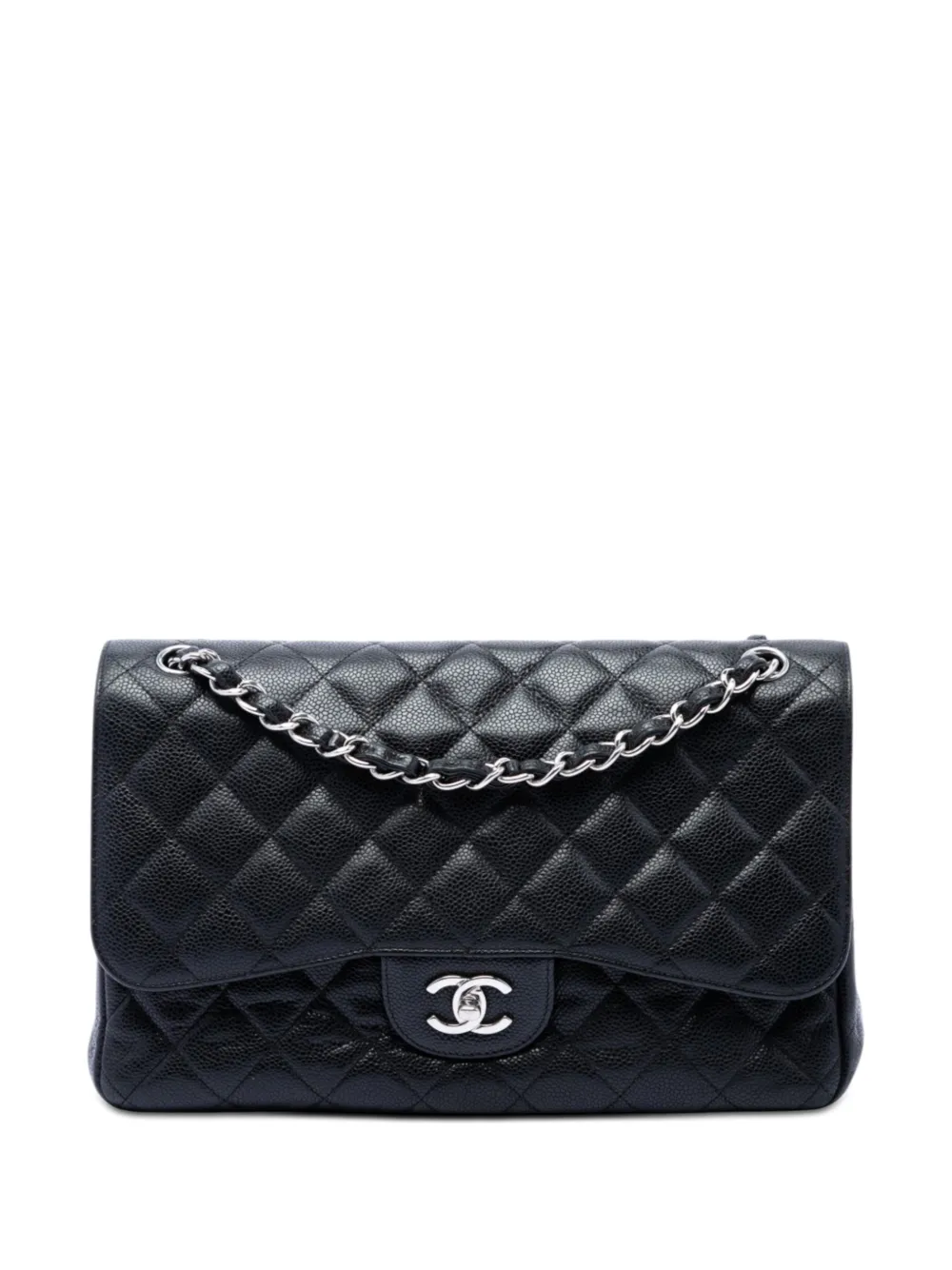 CHANEL Pre-Owned Borsa a spalla Jumbo classica in pelle Caviar con battente 2011 - Nero