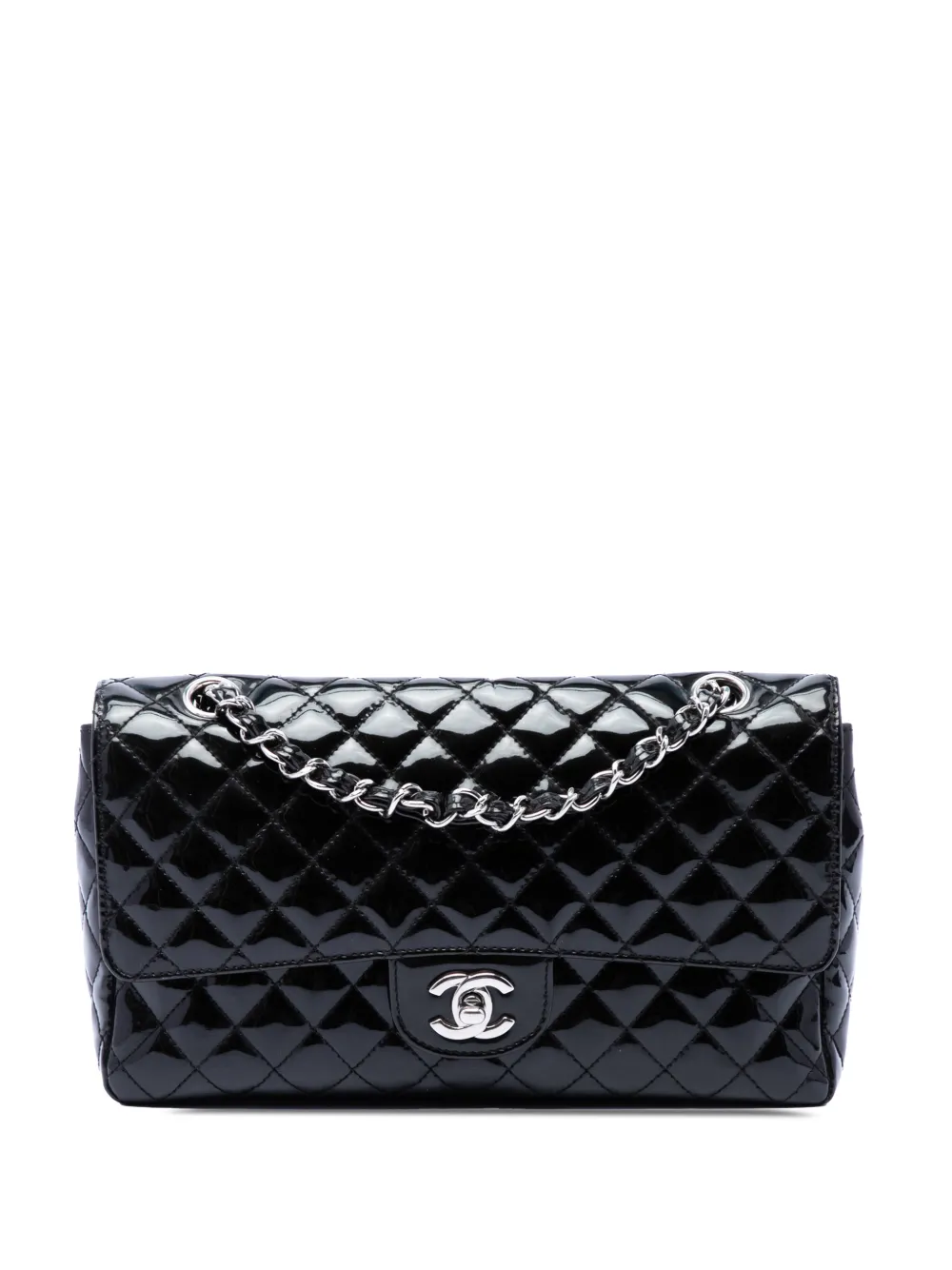 CHANEL Pre-Owned Borsa a spalla Secret Label media trapuntata lucida con battente 2006-2008 - Nero