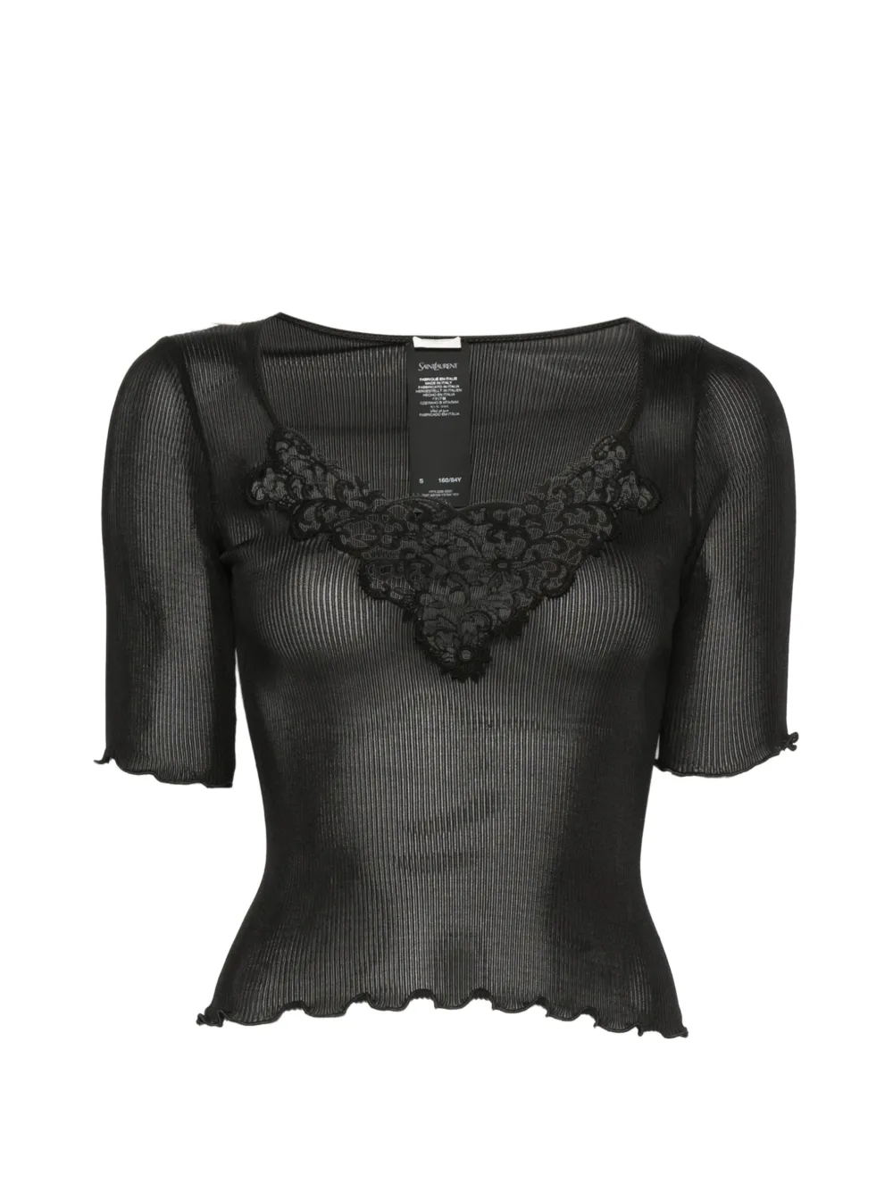 Saint Laurent guipure top in ribbed silk