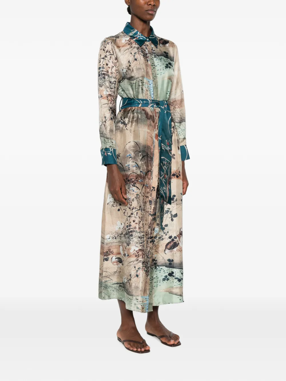 Pierre-Louis Mascia graphic-print belted midi dress Beige