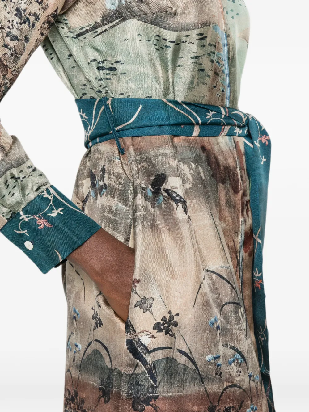 Pierre-Louis Mascia graphic-print belted midi dress Beige