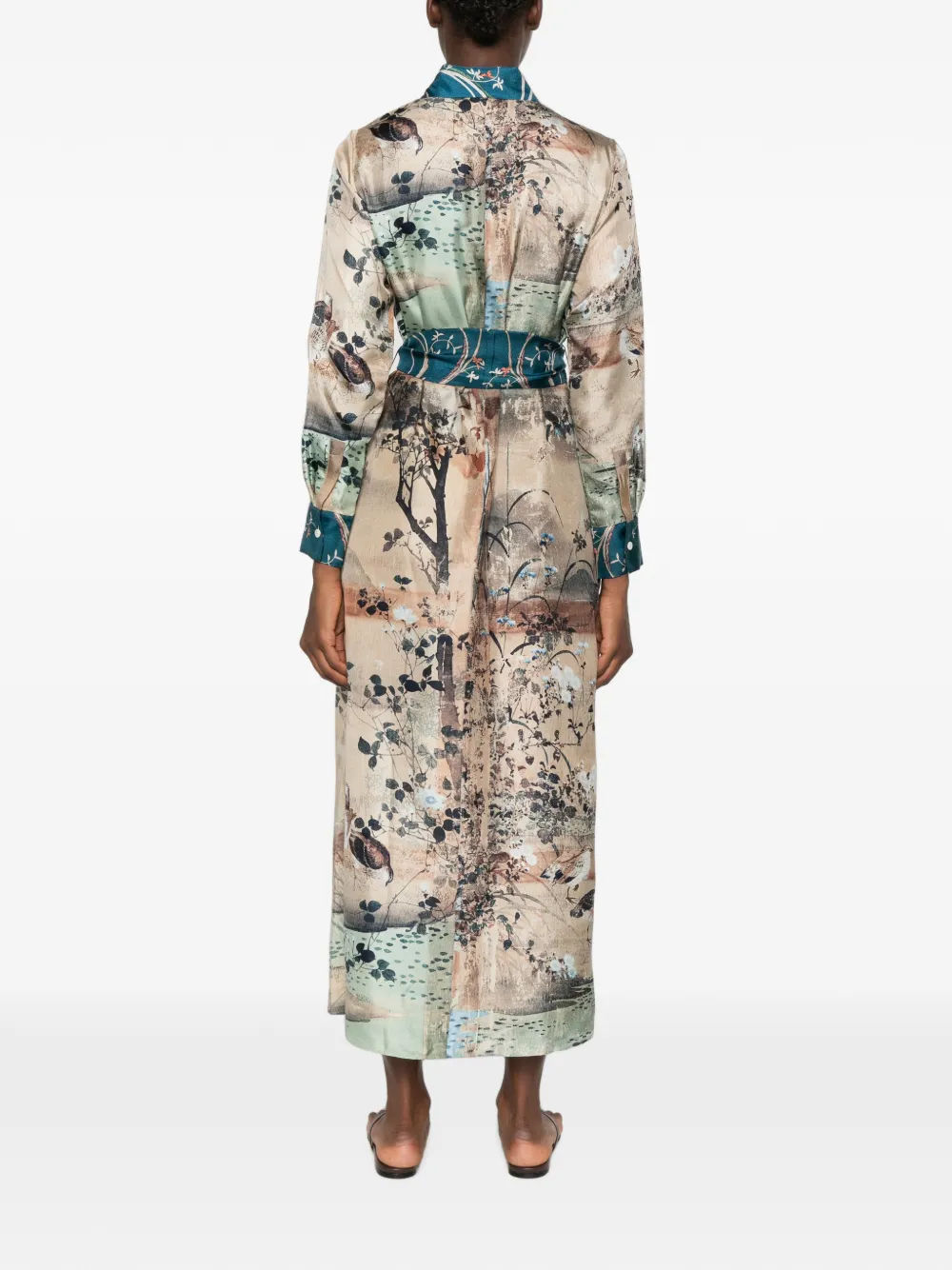 Pierre-Louis Mascia graphic-print belted midi dress Beige