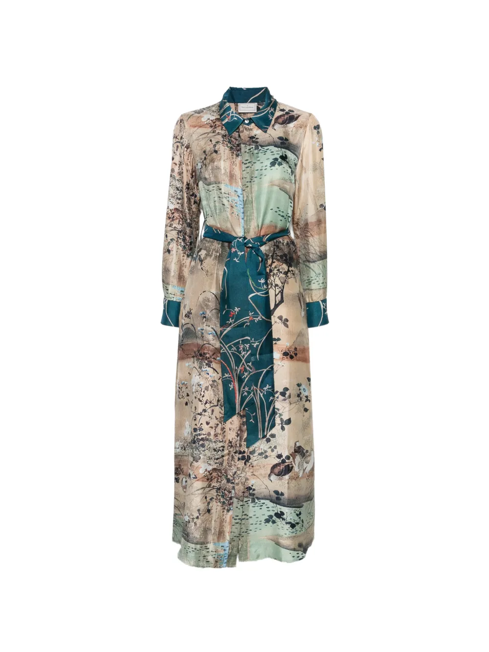 Pierre-Louis Mascia graphic-print belted midi dress Beige
