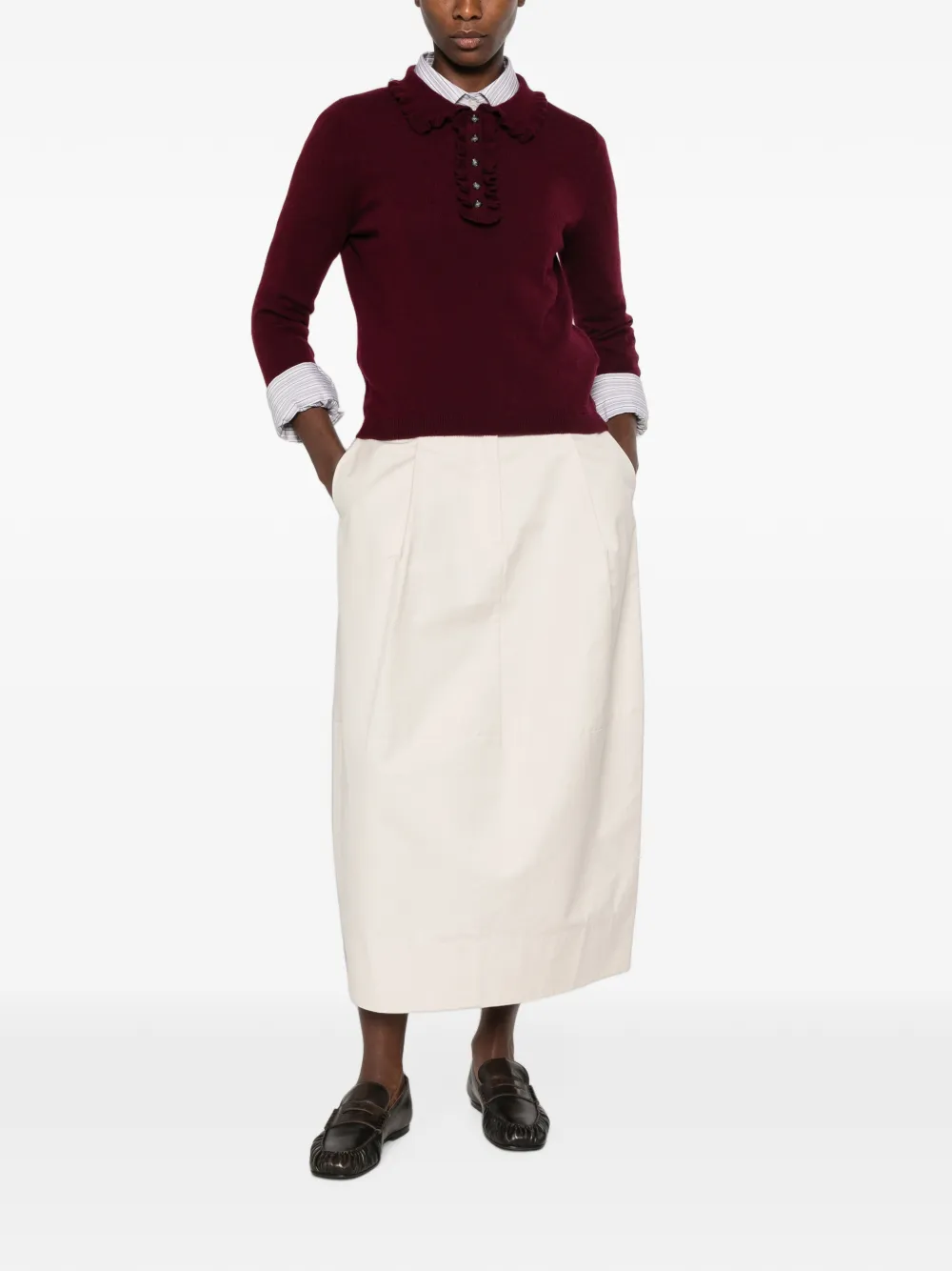 Allude Trui met ruches en knopen Rood
