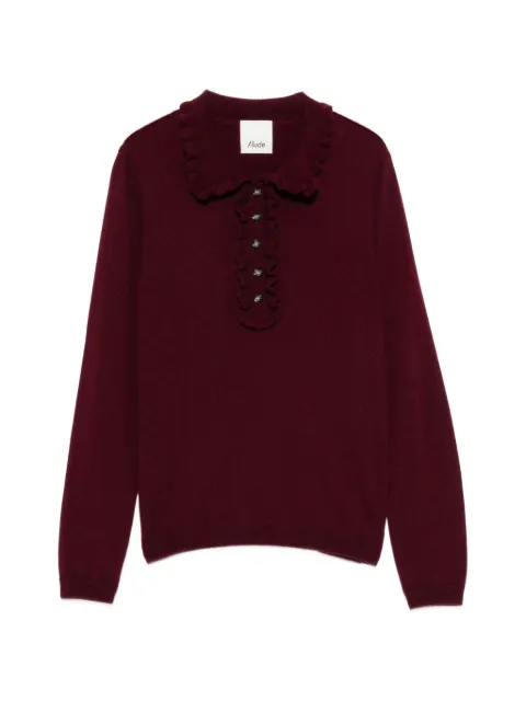 Allude ruffle-trimmed button-up sweater