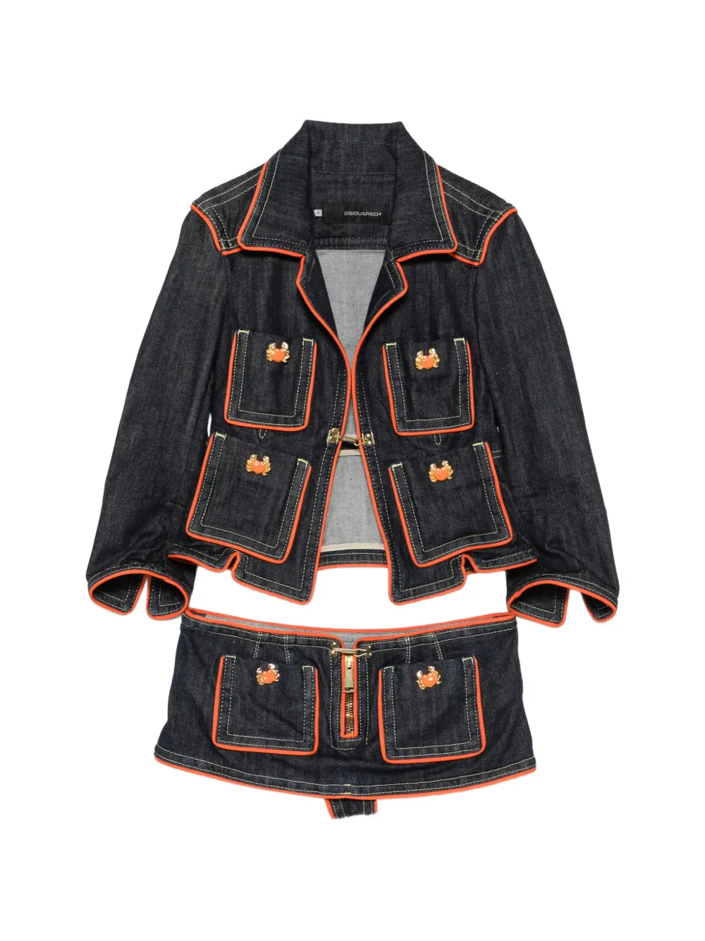 DSQUARED2 2000s contrast-trim denim jacket and skirt set (set of two) - Blu