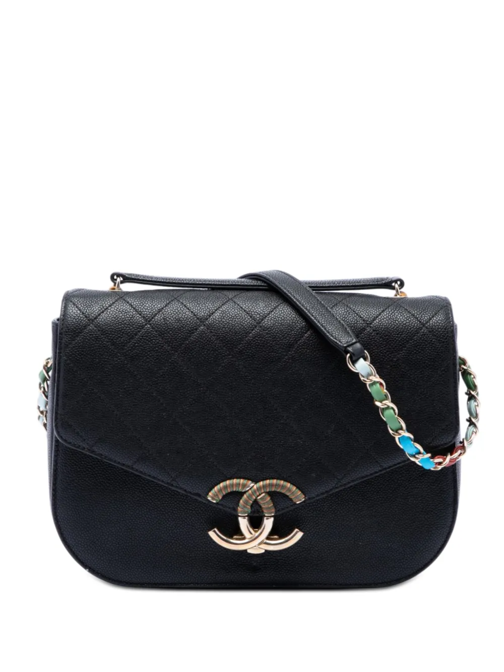 CHANEL Pre-Owned 2016-2017 Paris Cuba Medium Quilted Caviar Thread Around Flap satchel - Black