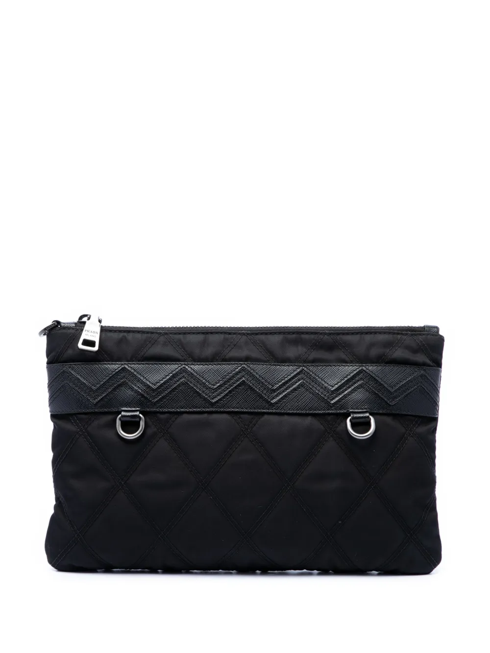 Prada Pre-Owned 2013-2026 Tessuto Impunturato Clutch mit Saffiano-Besatz - Schwarz