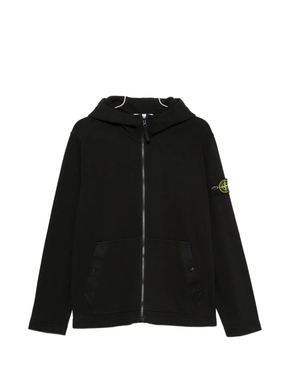 Stone Island logo-patch zip-up hoodie - Black